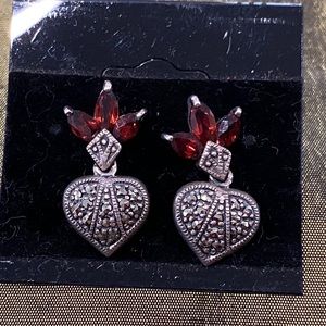 Garnet Marcasite Vintage Sterling Earrings